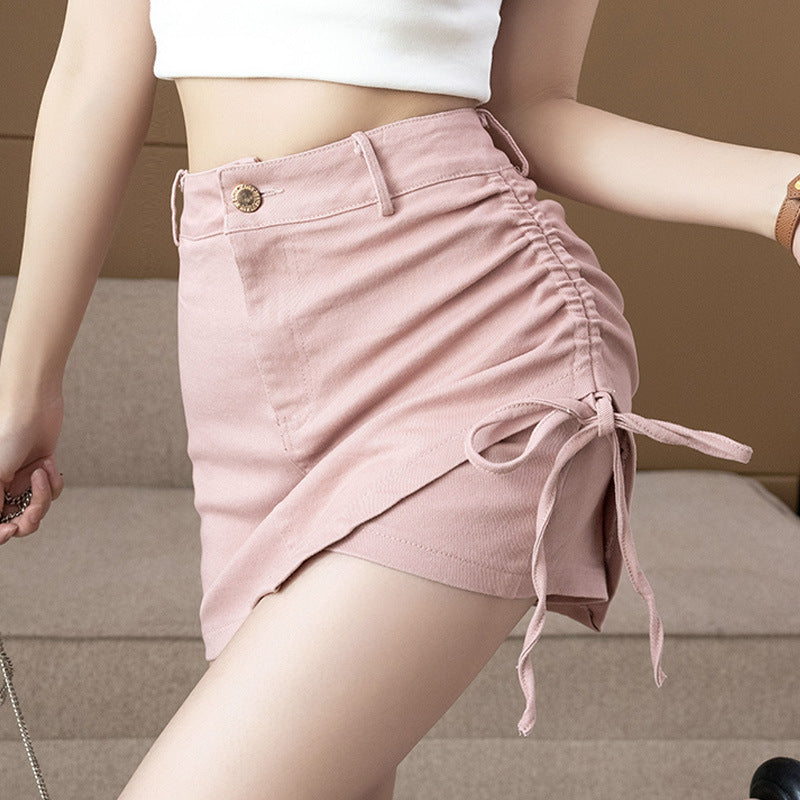 High Waist Slim Irregular A- Line Skirt Fashion Pleating Stretch Culottes