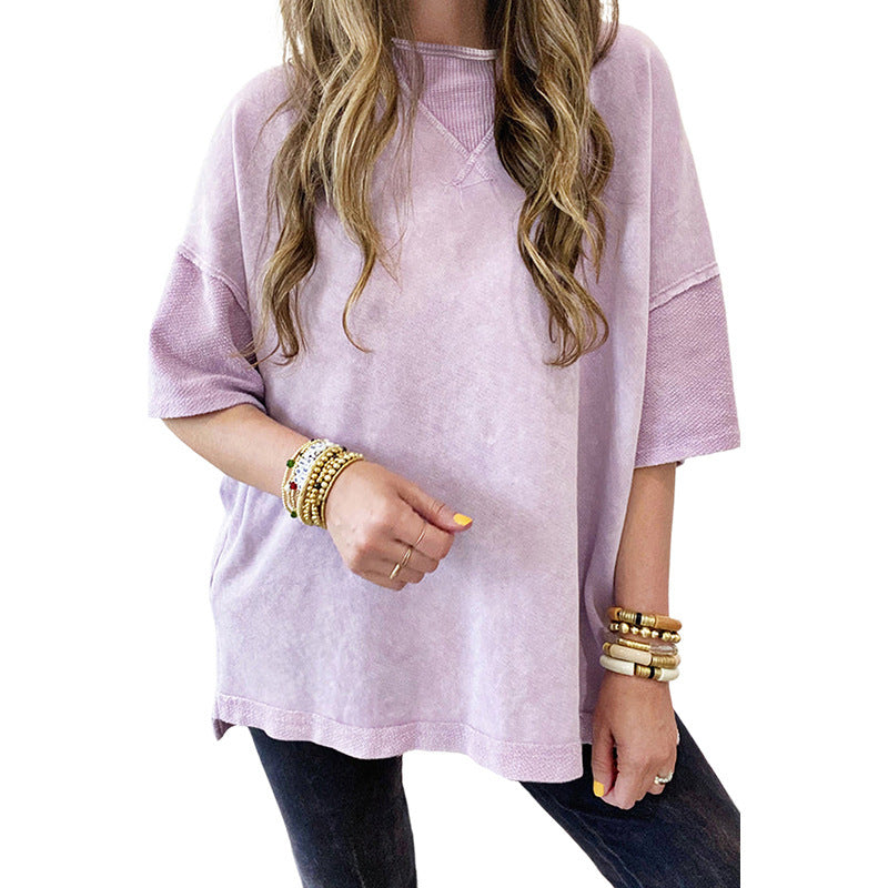 Women's Pullover Round Neck Half Sleeve Loose Short Sleeve