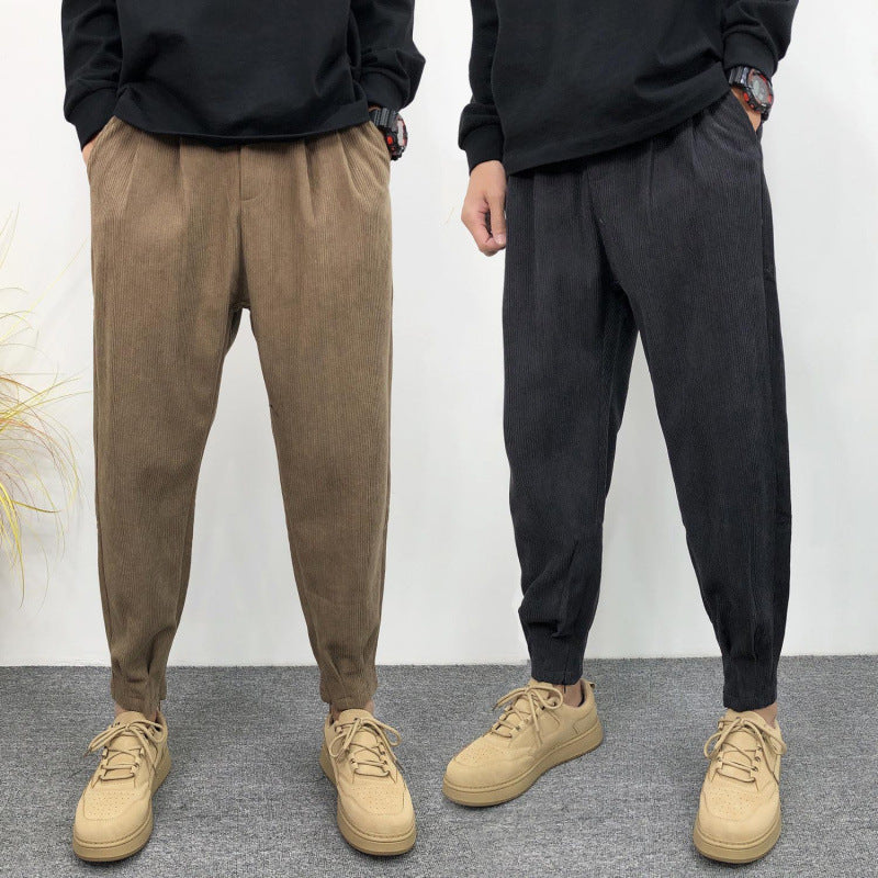 Corduroy Casual Trousers Fleece-lined Loose Wide Leg Pants