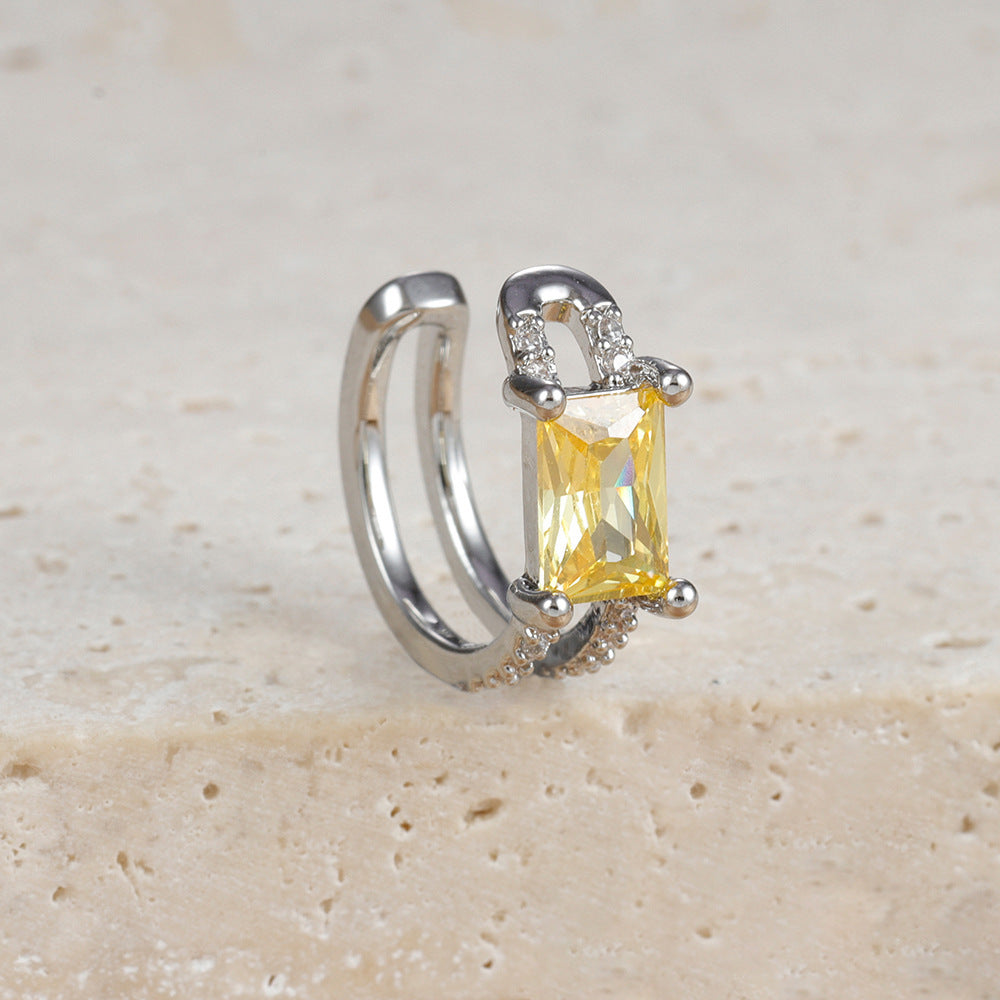 Yellow Zircon Square Ear Clip Female Fashion