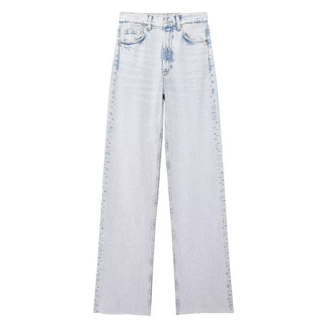 Fashion Casual High Waist Straight Wide Leg Denim Trousers For Women