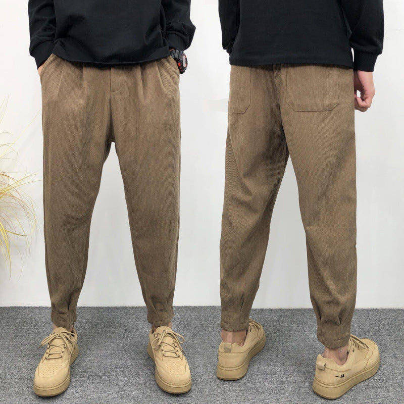 Corduroy Casual Trousers Fleece-lined Loose Wide Leg Pants