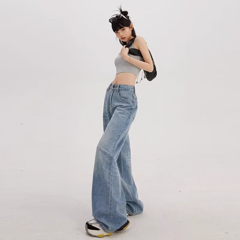 Women's Retro Loose Wide-leg Jeans Straight-leg Pants