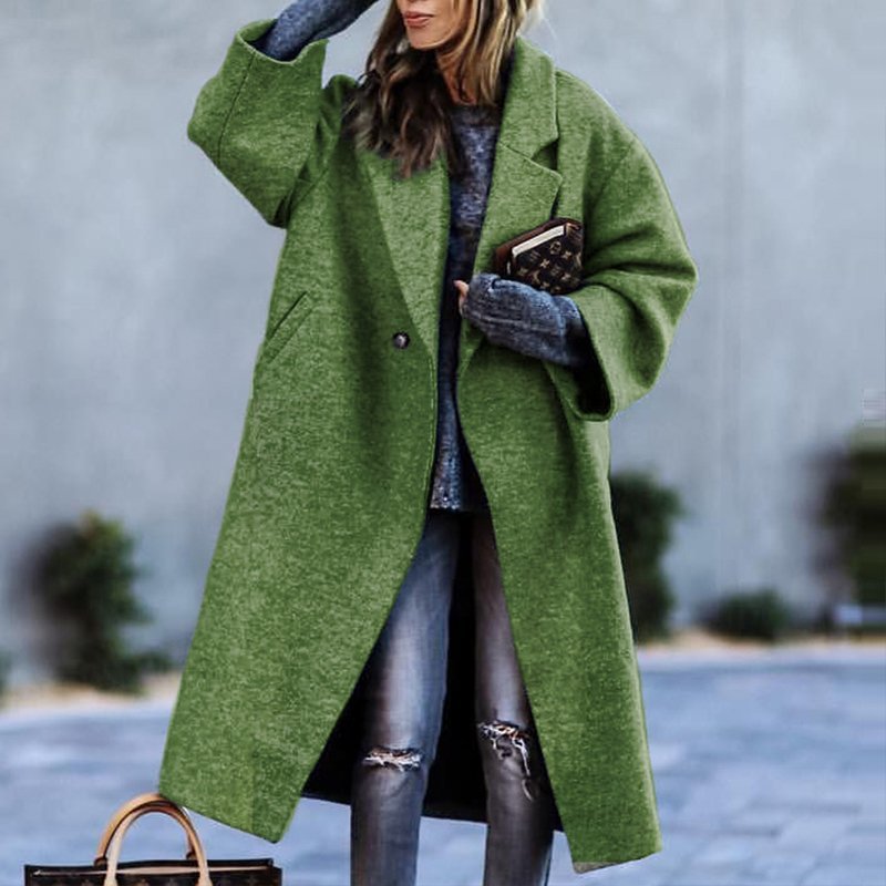 European And American Women's New Long Sleeved Large Woolen Overcoat