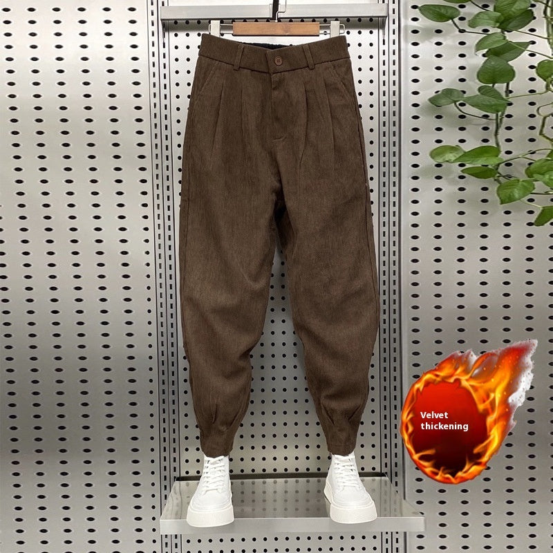 Corduroy Casual Trousers Fleece-lined Loose Wide Leg Pants