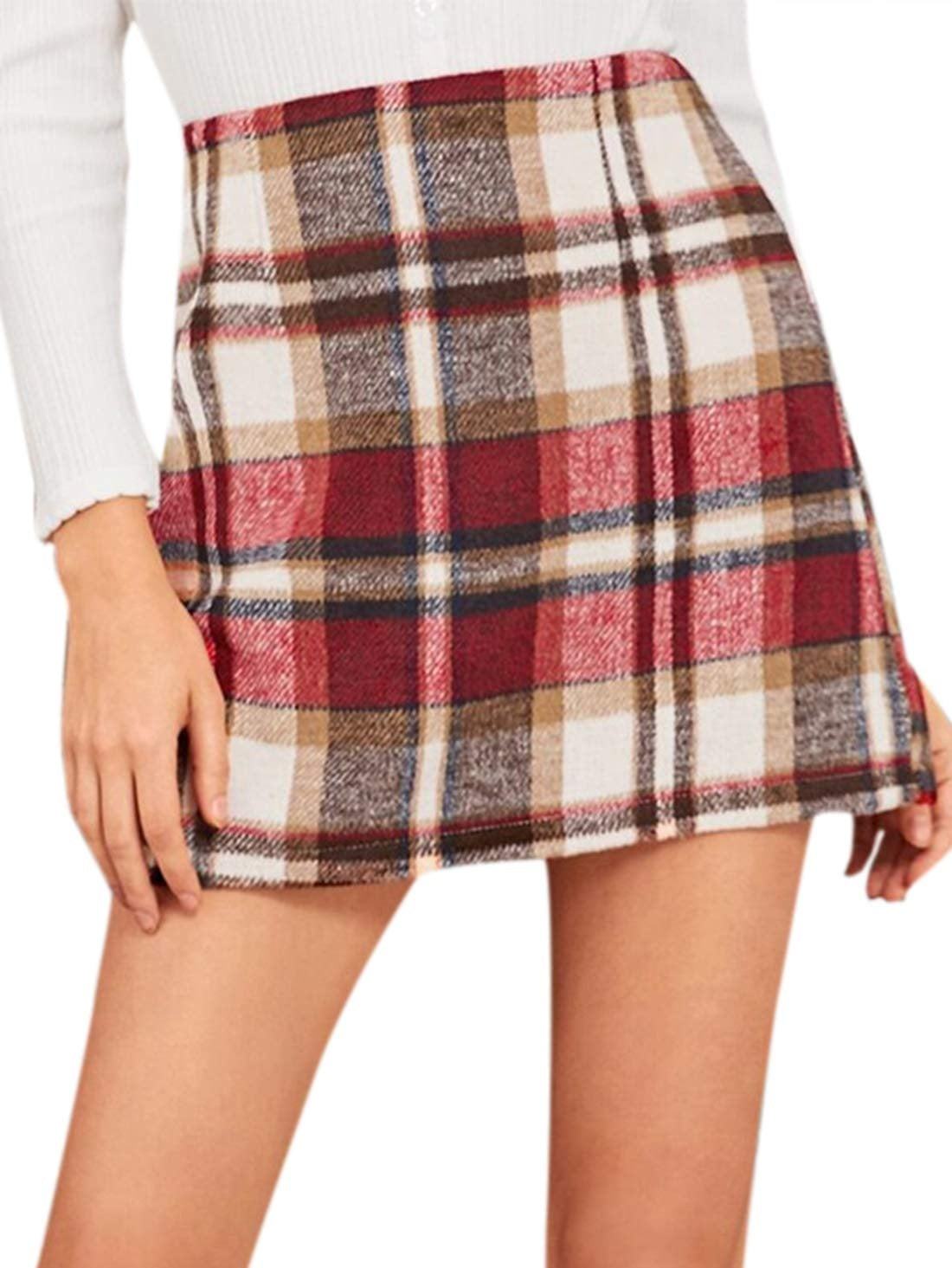 Women's High Waisted Plaid Skirt Tight Fitting