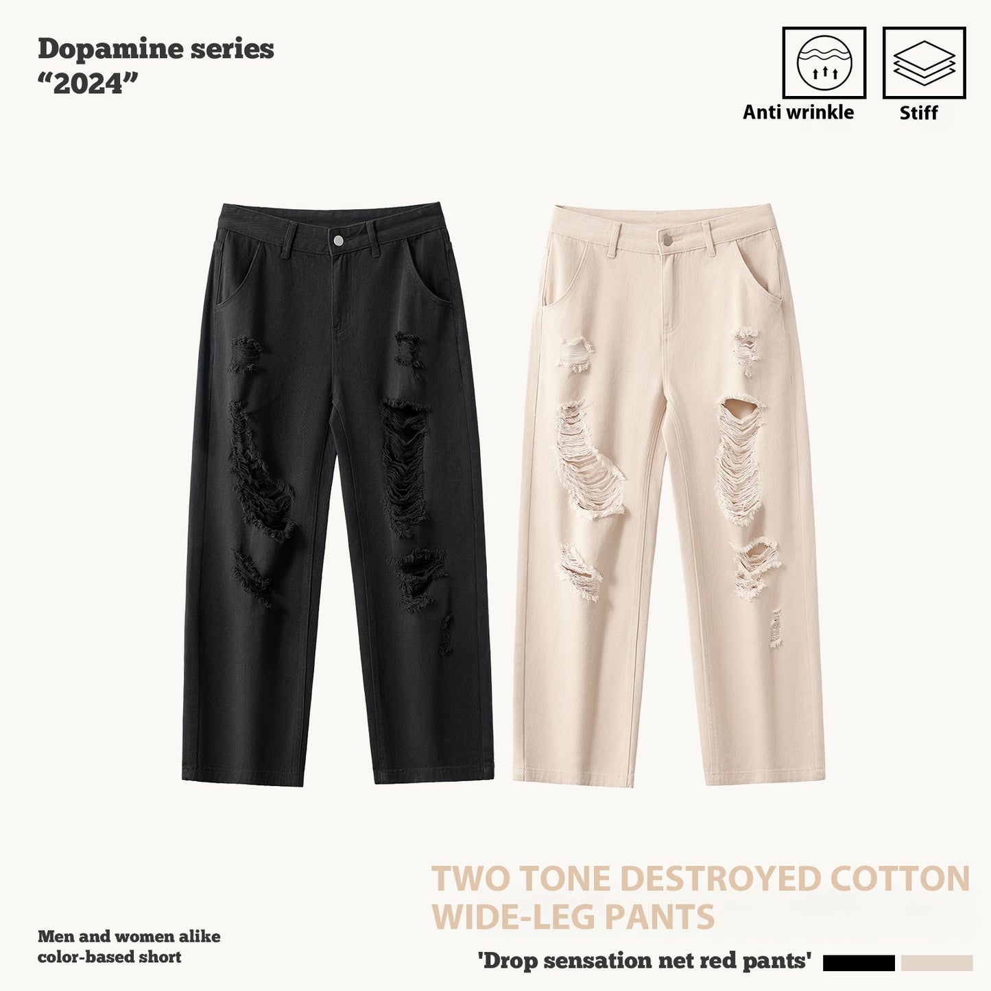 Zipper Ripped Casual Pants Men's Cotton Trousers