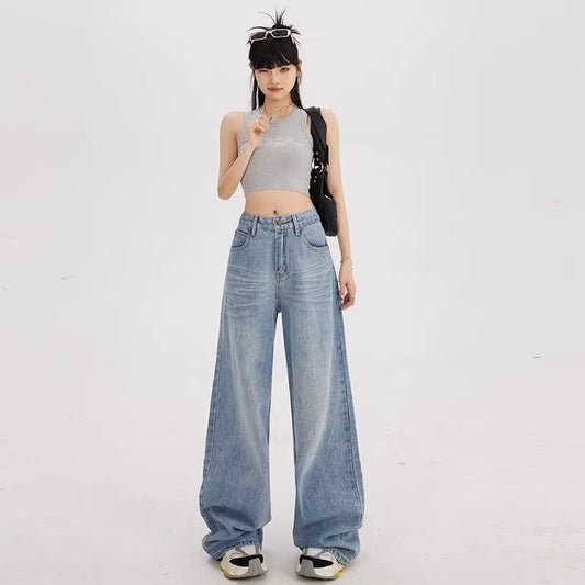 Women's Retro Loose Wide-leg Jeans Straight-leg Pants