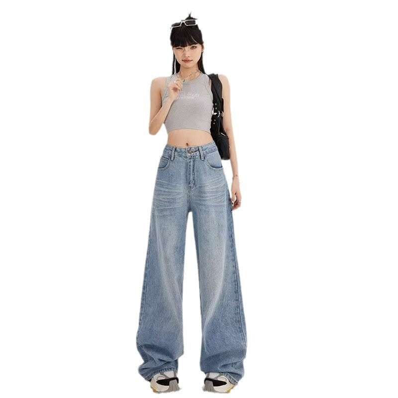 Women's Retro Loose Wide-leg Jeans Straight-leg Pants