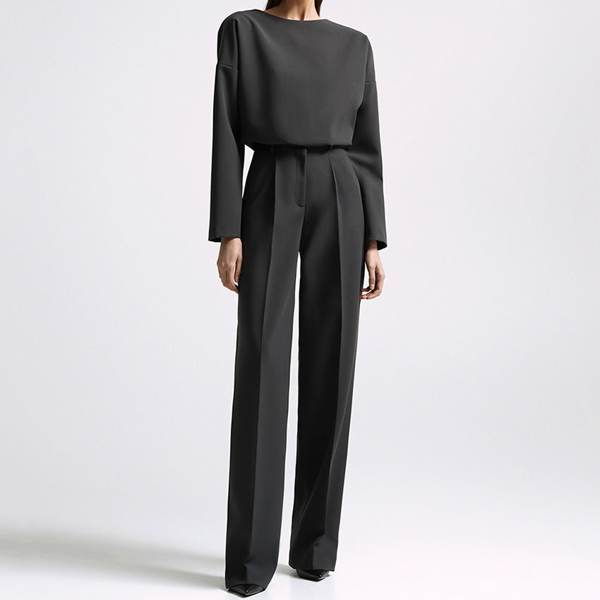 Women's Polyester Suit Two-piece Wide-leg Pants Long Sleeve