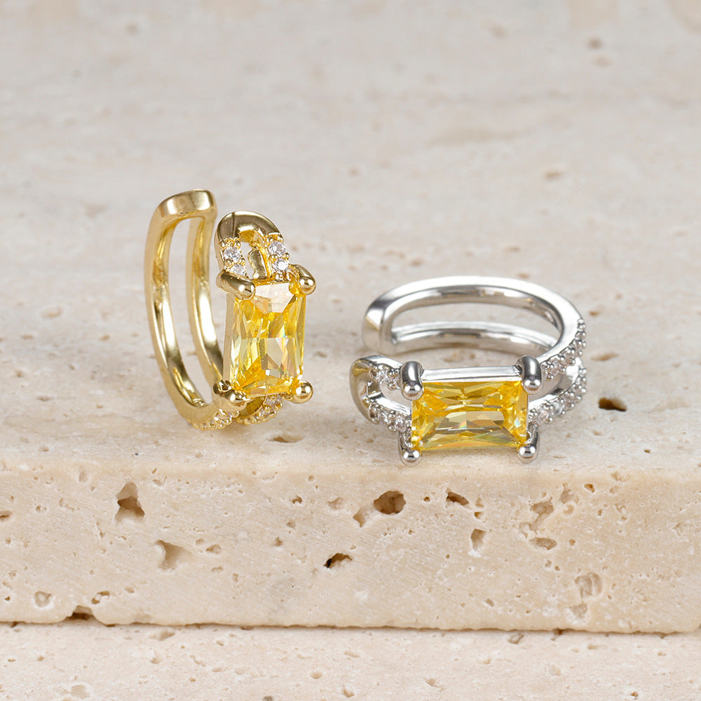 Yellow Zircon Square Ear Clip Female Fashion