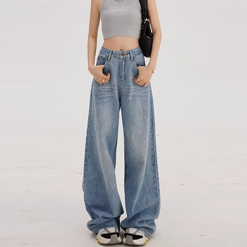 Women's Retro Loose Wide-leg Jeans Straight-leg Pants