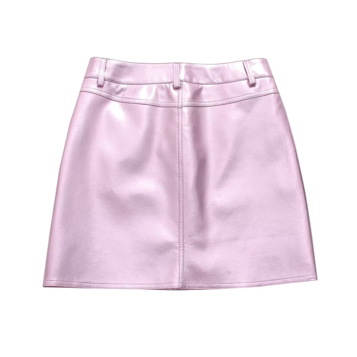 Women's Glossy High Waist Fashion Button Decoration Hip Skirt