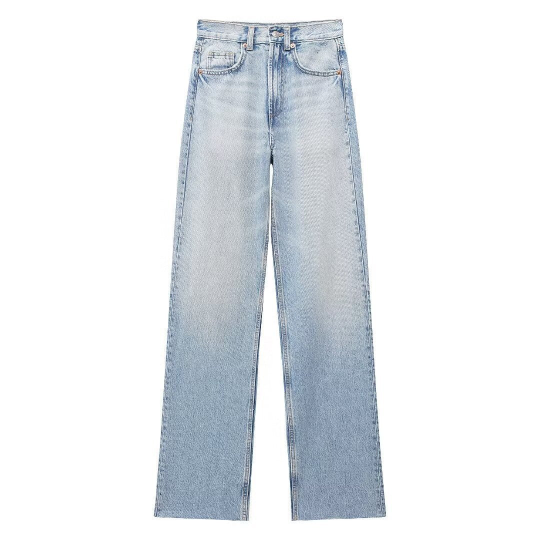 Fashion Casual High Waist Straight Wide Leg Denim Trousers For Women