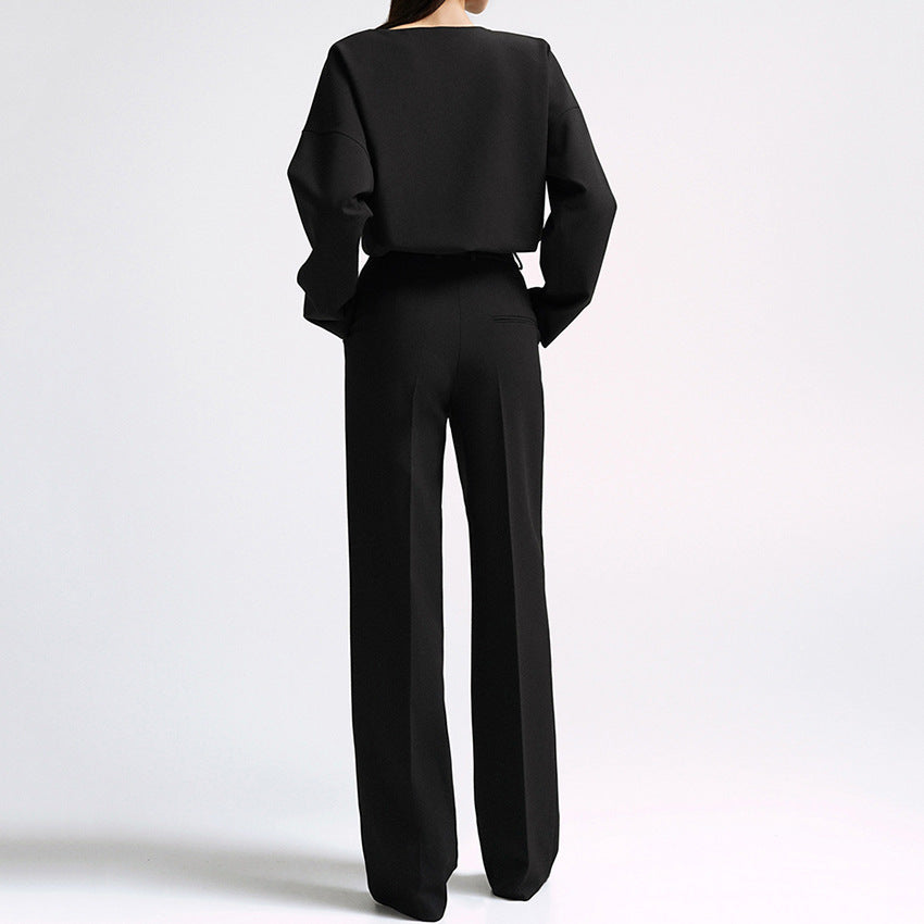 Women's Polyester Suit Two-piece Wide-leg Pants Long Sleeve