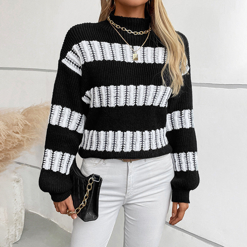 Women's Half Turtleneck Color Matching Sweater Autumn And Winter European And American Style