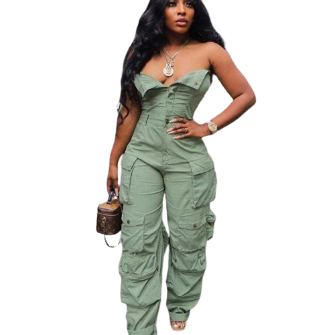 Single-Breasted Multi-Pocket Jumpsuit