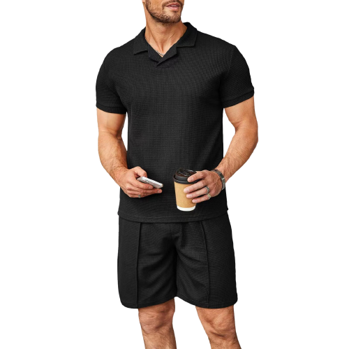 V-Neck Polo Shirt and Short Sleeve Set