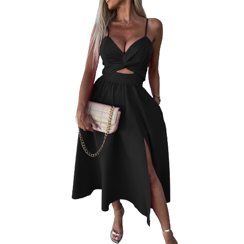 Hollowed-Out Camisole Gown Dress with a Flared Skirt