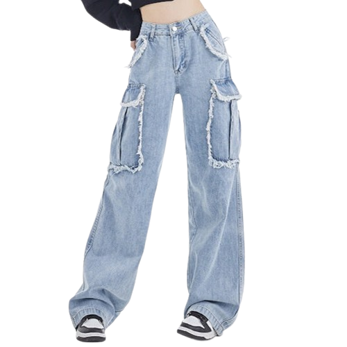 Plush Pocket Denim Wide Leg Pants