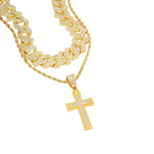 Diamond Cross Pendant Link Chain