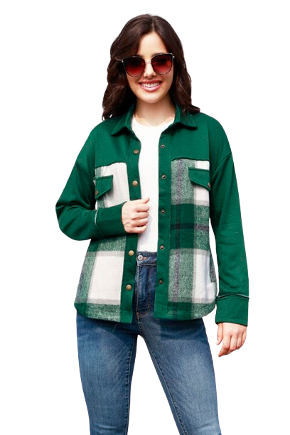 Snap Down Plaid Long Sleeve Shacket