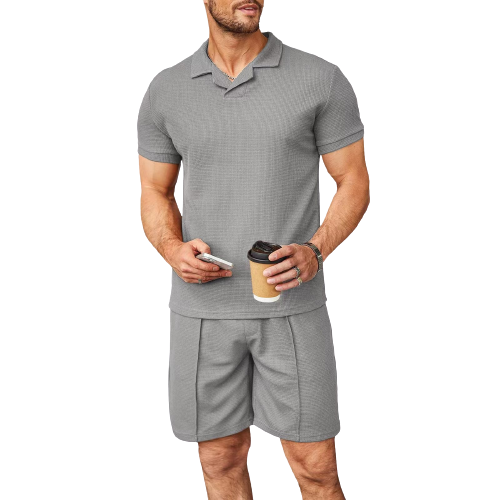 V-Neck Polo Shirt and Short Sleeve Set