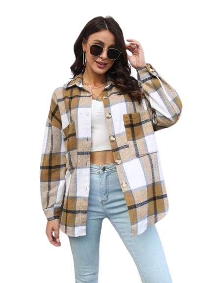 Plaid Collared Long Sleeve Shirt