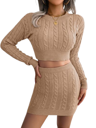 Cable-Knit Top & Skirt Sweater Set