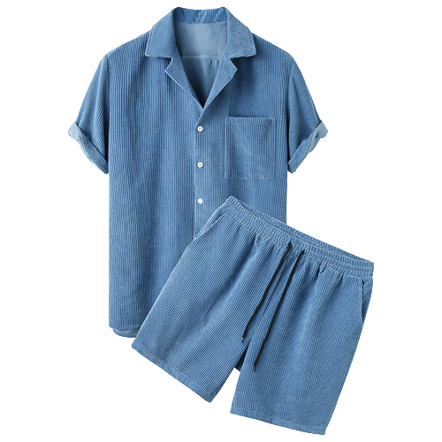 Corduroy Short Sleeve Two-Piece Suit