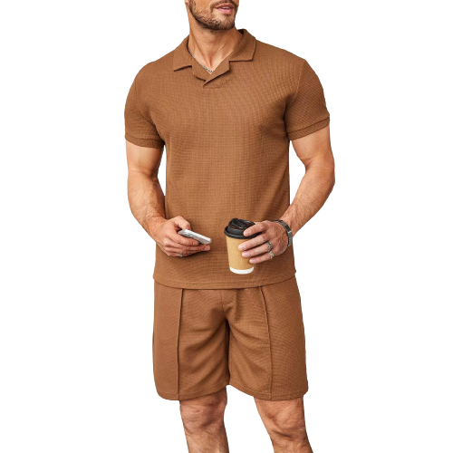 V-Neck Polo Shirt and Short Sleeve Set