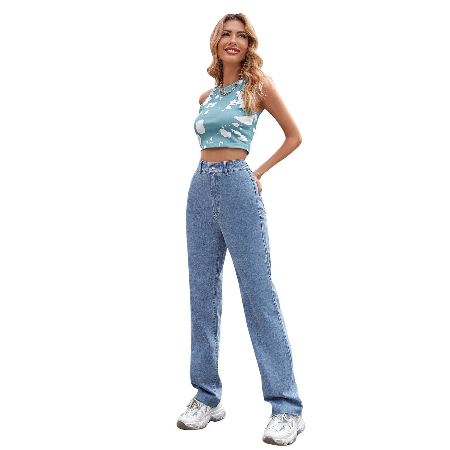 Women's Straight Loose High Waist Denim Trousers