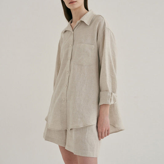 Women's Linen Shirt Shorts Suit Loose