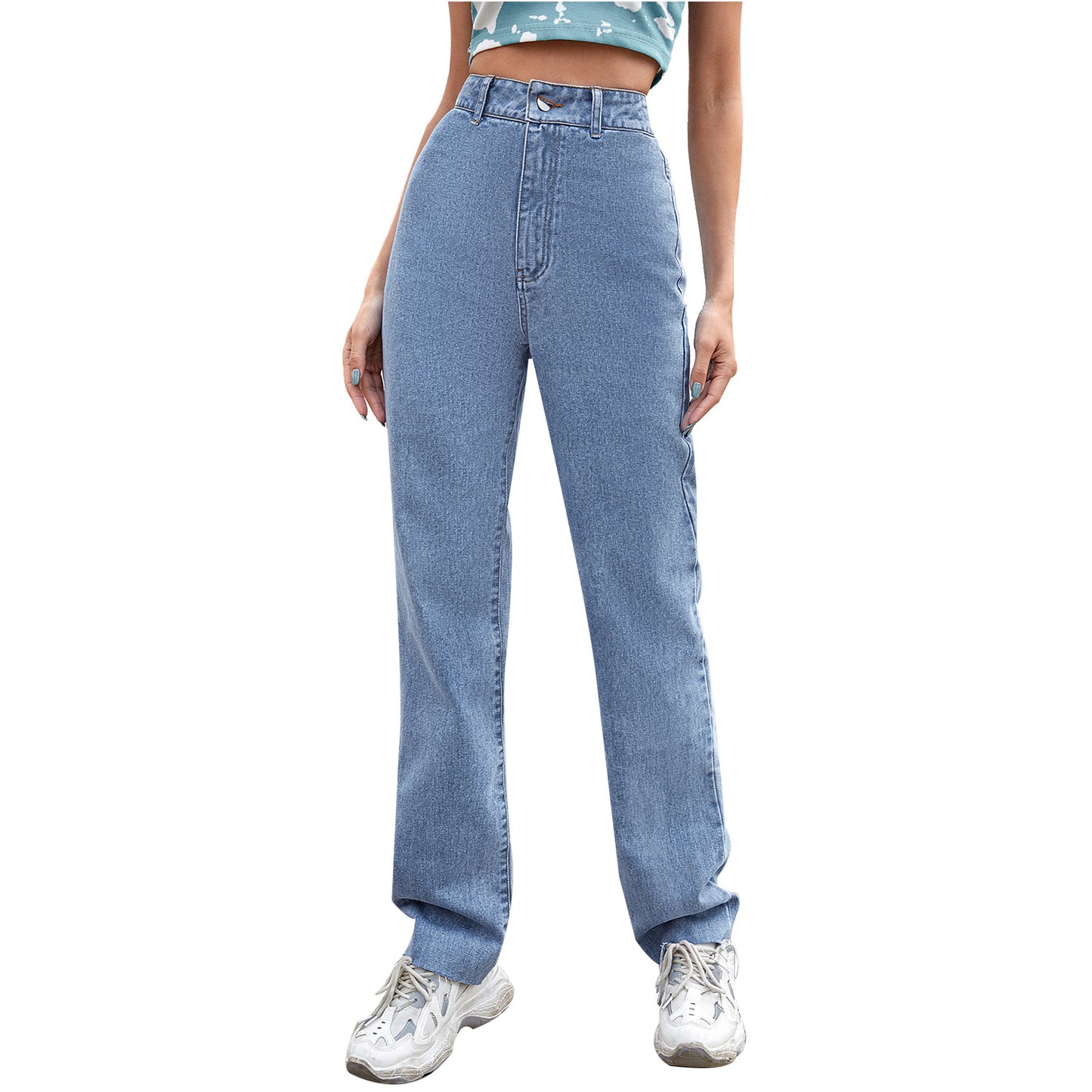 Women's Straight Loose High Waist Denim Trousers