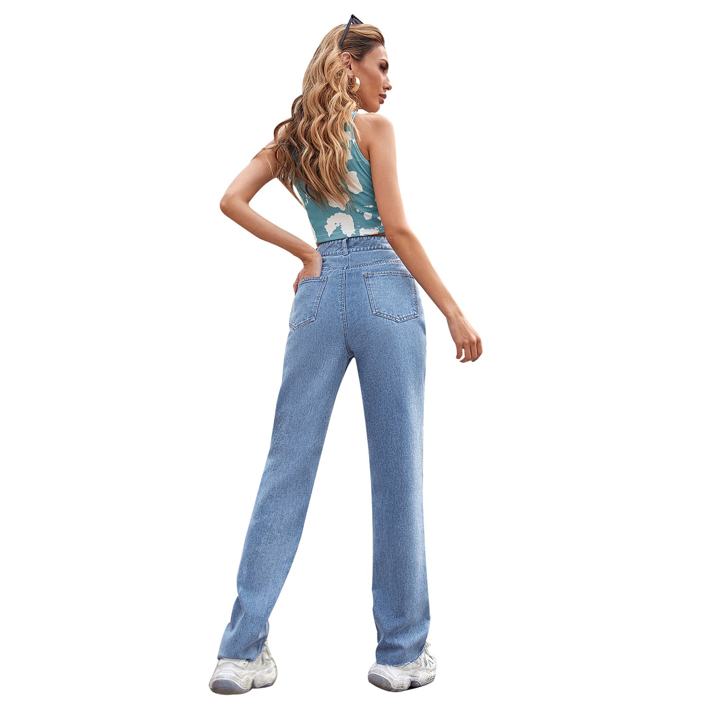 Women's Straight Loose High Waist Denim Trousers