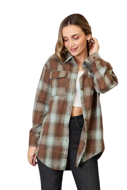 Double Take Plaid Dropped Shoulder Shirt