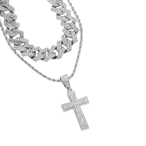 Diamond Cross Pendant Link Chain