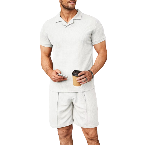 V-Neck Polo Shirt and Short Sleeve Set