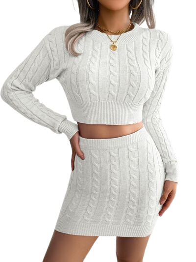 Cable-Knit Top & Skirt Sweater Set