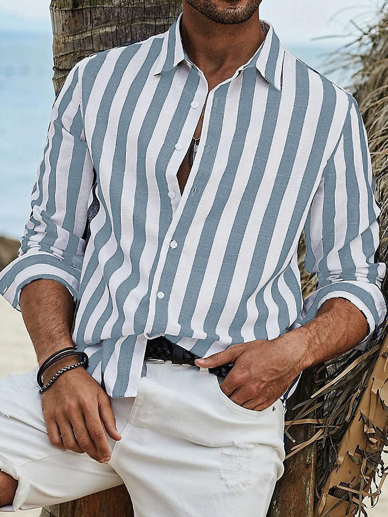 Fashion Stripe Print Long Sleeve Shirt Men's Daily Casual Tops Men's Clothing