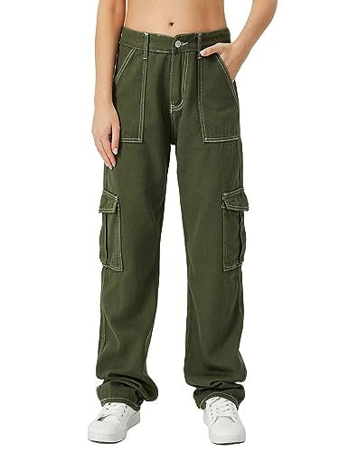 Women's Personality Fashion Stitching Straight Multi-pocket Cargo Pants