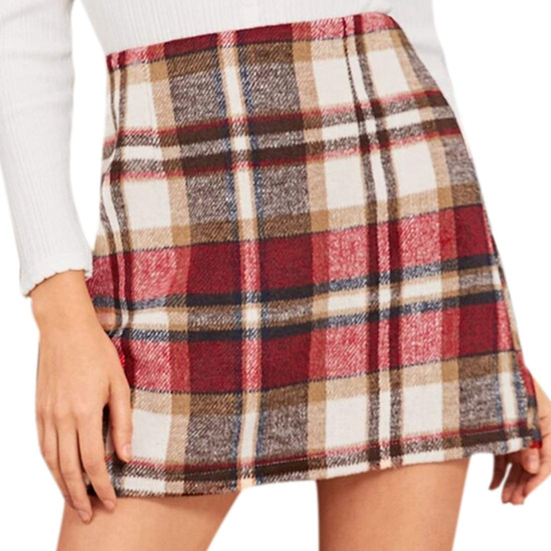 Women's High Waisted Plaid Skirt Tight Fitting