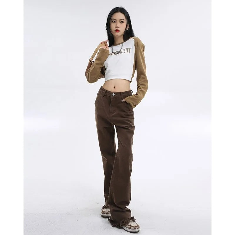 High Waist Loose And Slimming Design Straight Mop Pants