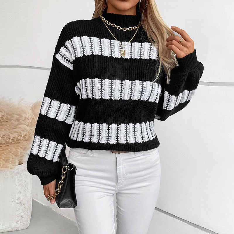 Women's Half Turtleneck Color Matching Sweater Autumn And Winter European And American Style