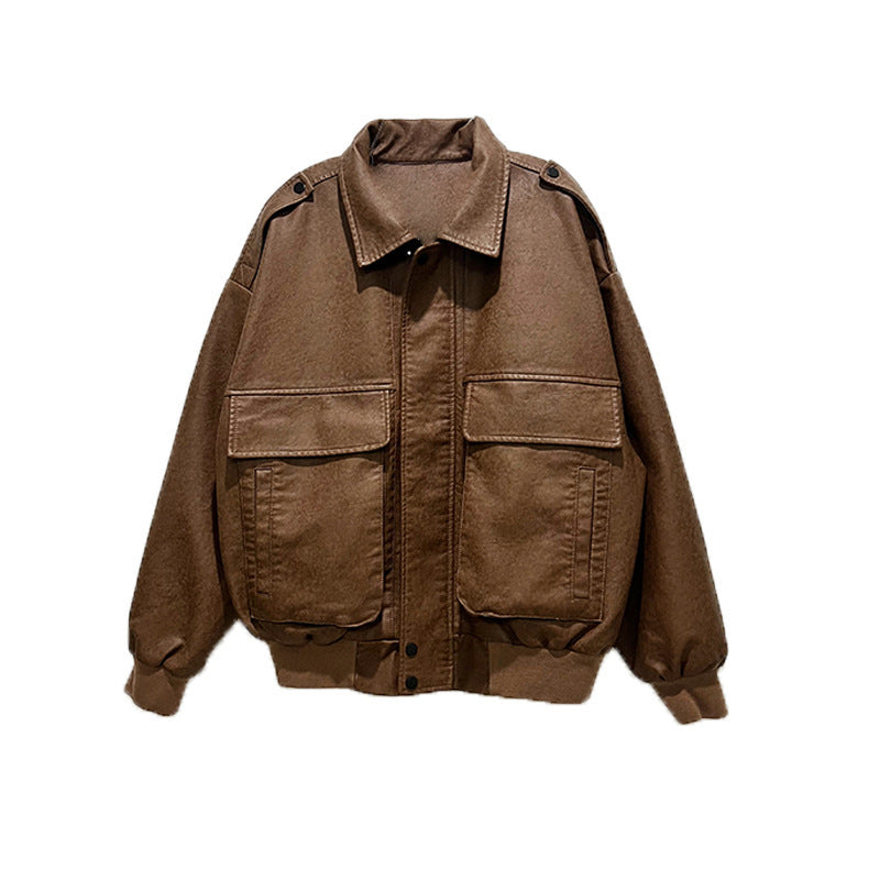 Women's Hong Kong Style Ins Jacket In Loose Retro Leather