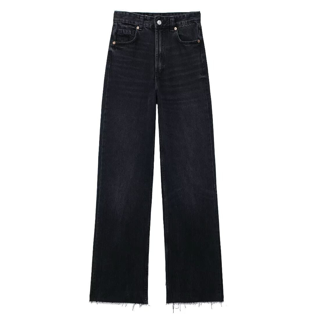 Fashion Casual High Waist Straight Wide Leg Denim Trousers For Women