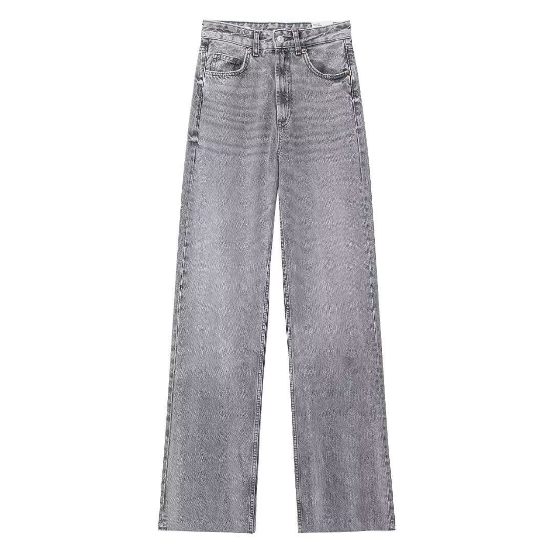 Fashion Casual High Waist Straight Wide Leg Denim Trousers For Women